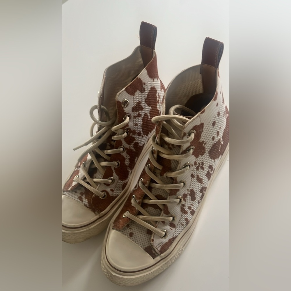 Yellow Box High-Top Sneakers Cow Print